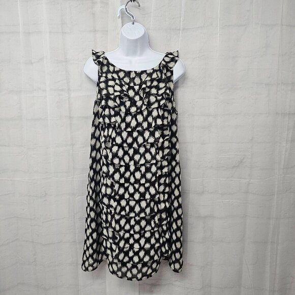 Jessica Howard Black Gray Polka Dot Dress Ruffled Sleeveless Retro 14P - Picture 1 of 11